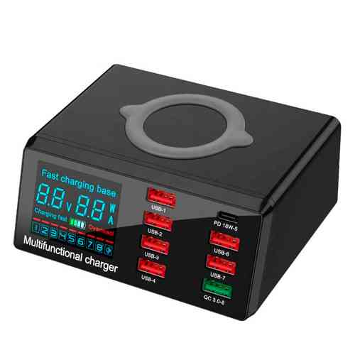 Сетевая зарядная станция 8x USB и беспроводная зарядка, PD QC3.0 LED, WLX-X9 Винница