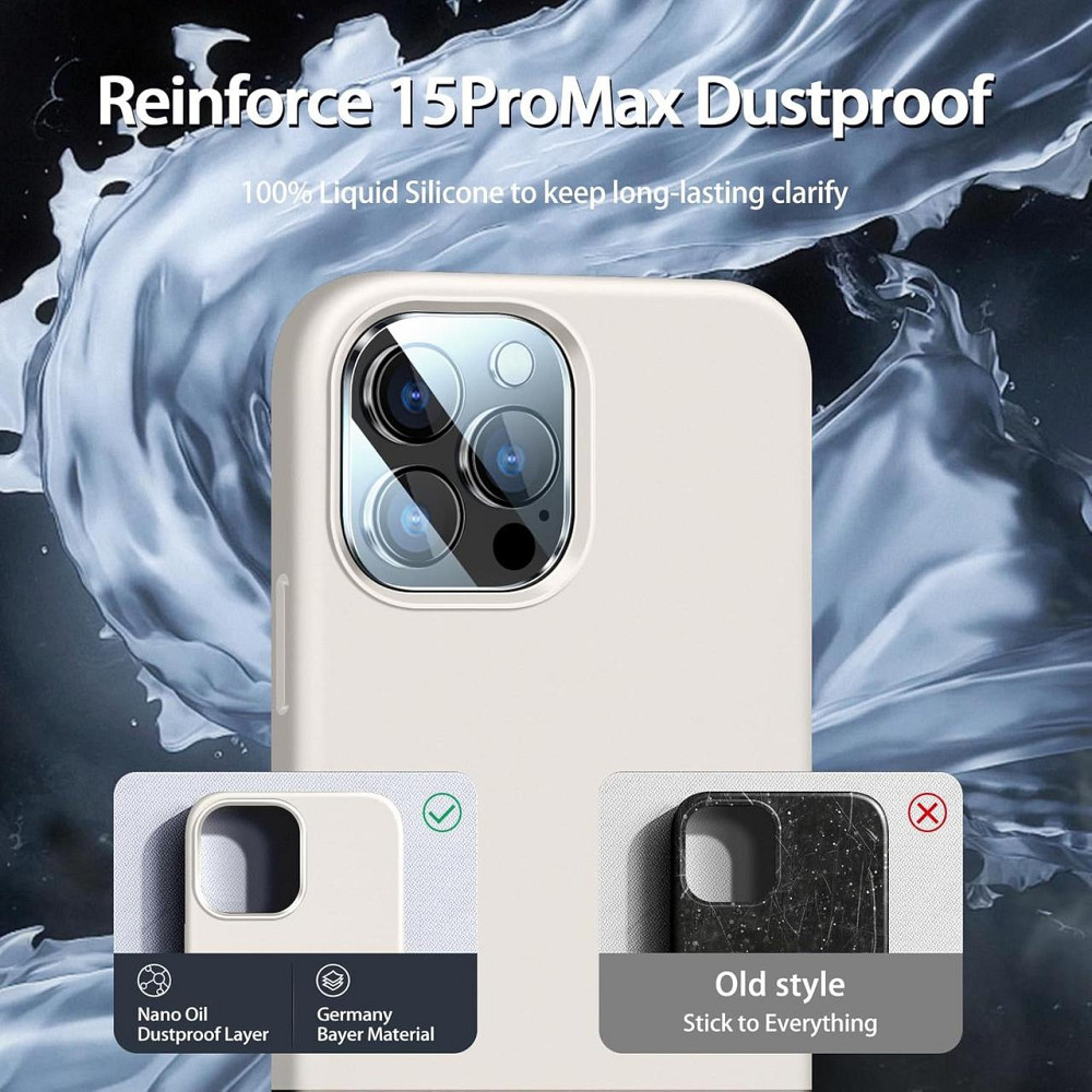 Чехол 5 в 1 для iPhone 15 Pro Max жидкий силикон 2 защитных стекла 2 накладки на камеру микрофибра тонкий Киев - изображение 6