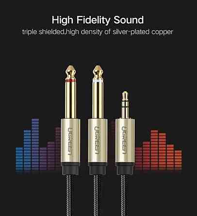 Аудіо кабель UGREEN AV126 3.5mm TRS to Dual 6.35mm TS Audio Cable 2m (Gray)(UGR-10615) Миколаїв