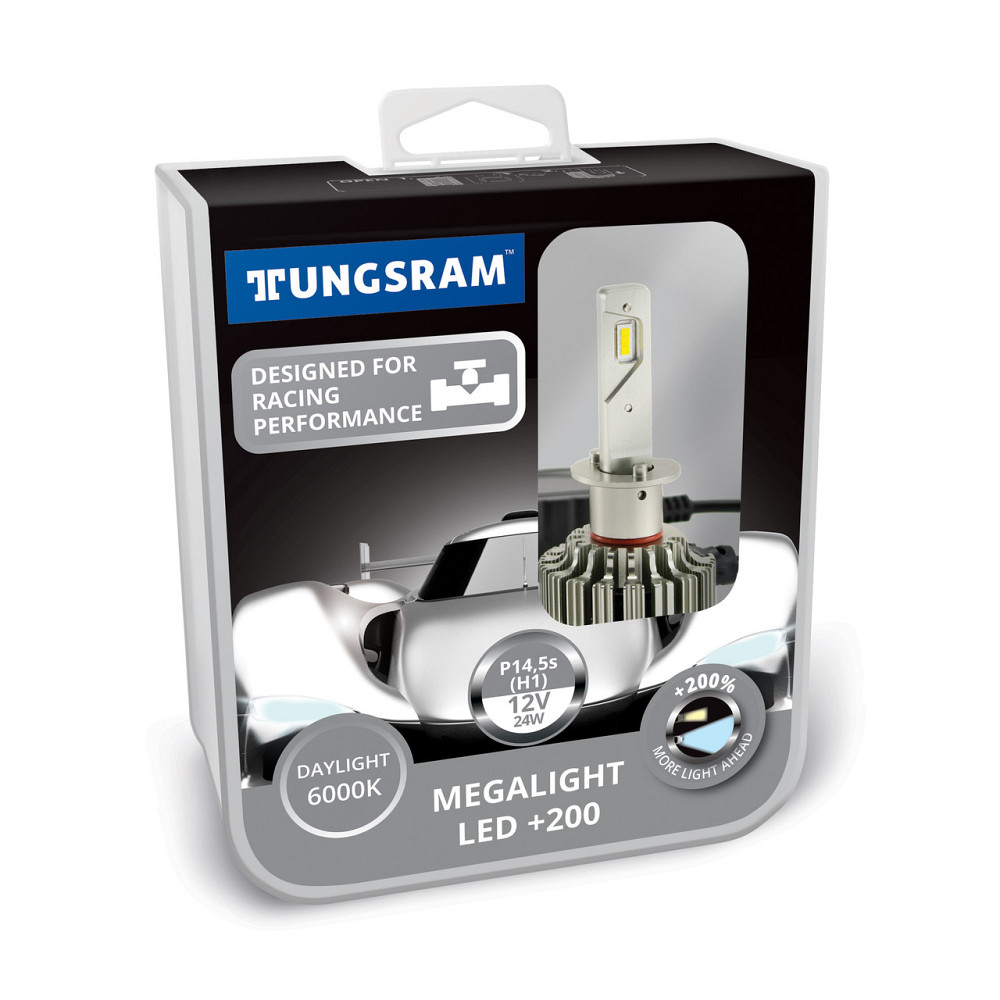 Комплект світлодіодних ламп Tungsram Megalight LED + 200 12 V H1 24 W 6000 K (2 шт./коробка) Харків - фото 1