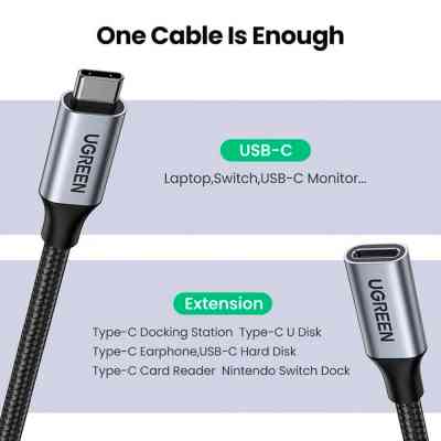 Дата кабель USB-C M/F 0.5m 5A USB 3.1 Gen2 10Gbps black Ugreen (80810) Вінниця