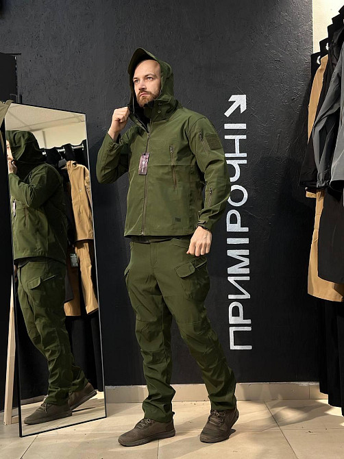 Тактический костюм Softshell олива мужской водонепроницаемый ветрозащитный летний без утепления Львов - изображение 2