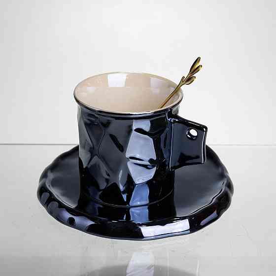 Yiwu Чашка порцелянова для кави 200 (мл) з блюдцем і ложкою, гарна чашка в подарунок Чорний FM- Коломия