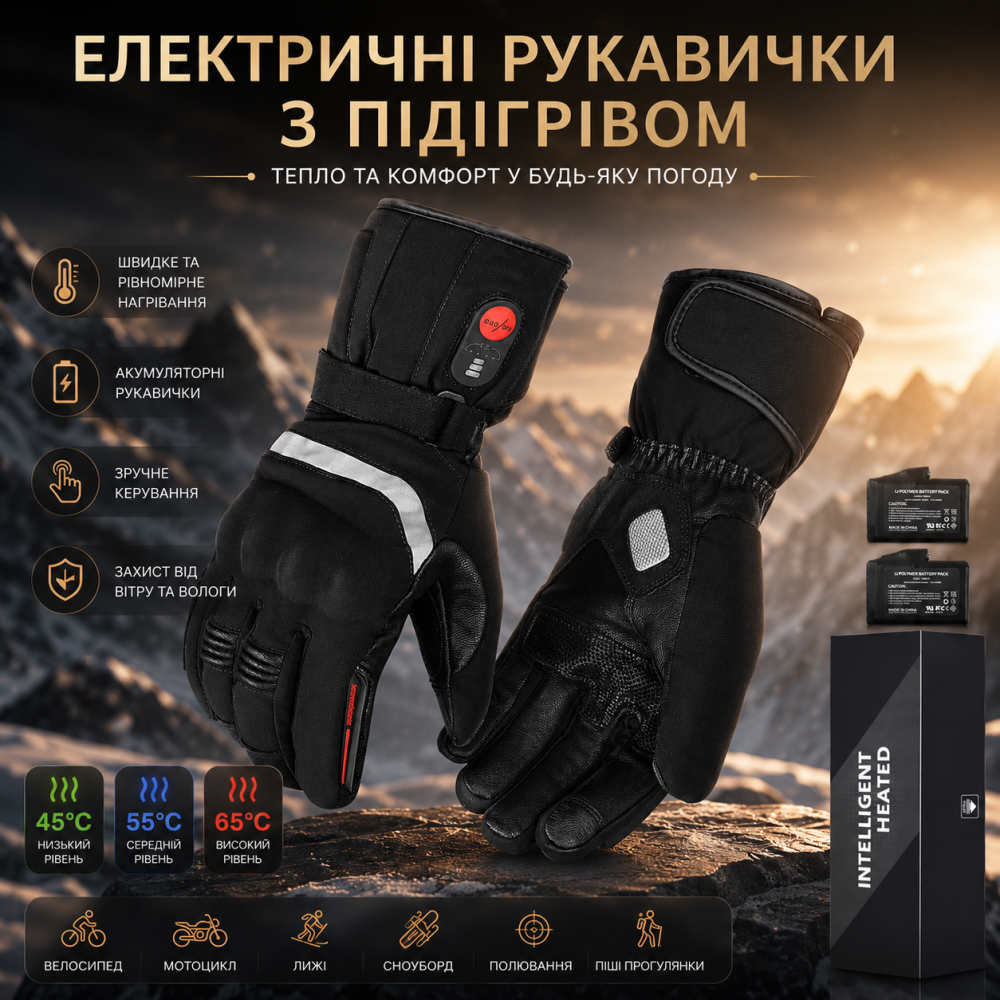 Рукавиці Мотоперчатки з підігрівом Sun Will XXL: шкіряні, водонепроникні, з захистом суглобів та сенсорними пальцями (App Control) Київ - фото 1