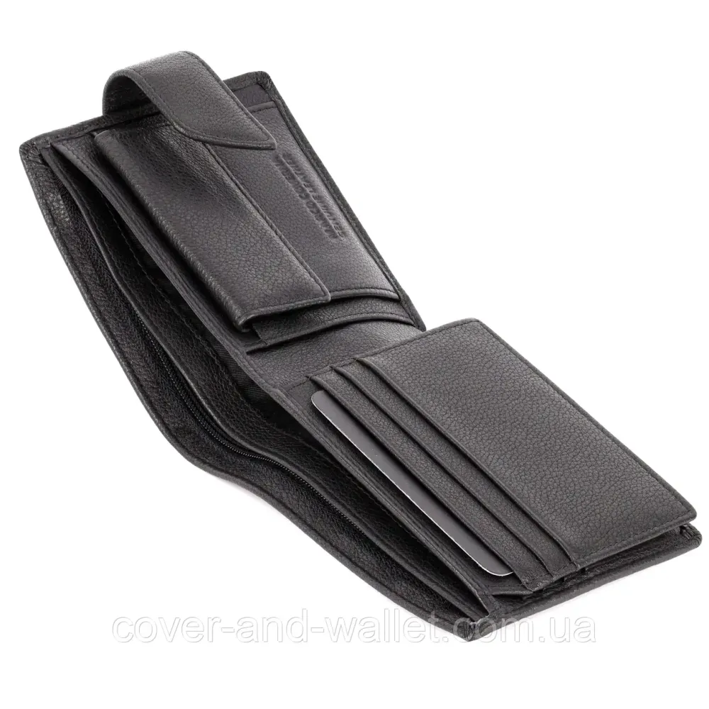 Классический мужской кошелек из итальянской кожи в черном цвете Marco Coverna B005-801 Киев - изображение 7