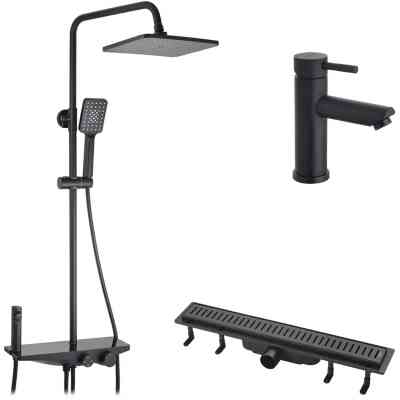 Душовий гарнітур Kroner Armada-SCH066 + змішувач Edelstahl Klassisch-SCH010 + трап лінійний Harz SCH60 Sektion Schwarz (CVS30169) Вінниця