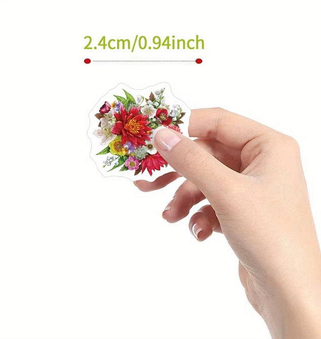 Наклейки цветы рулон 500 шт 10 дизайнов декоративные стикеры цветы для упаковки подарков скрапбукинга и декора 2.4 см Киев - изображение 2