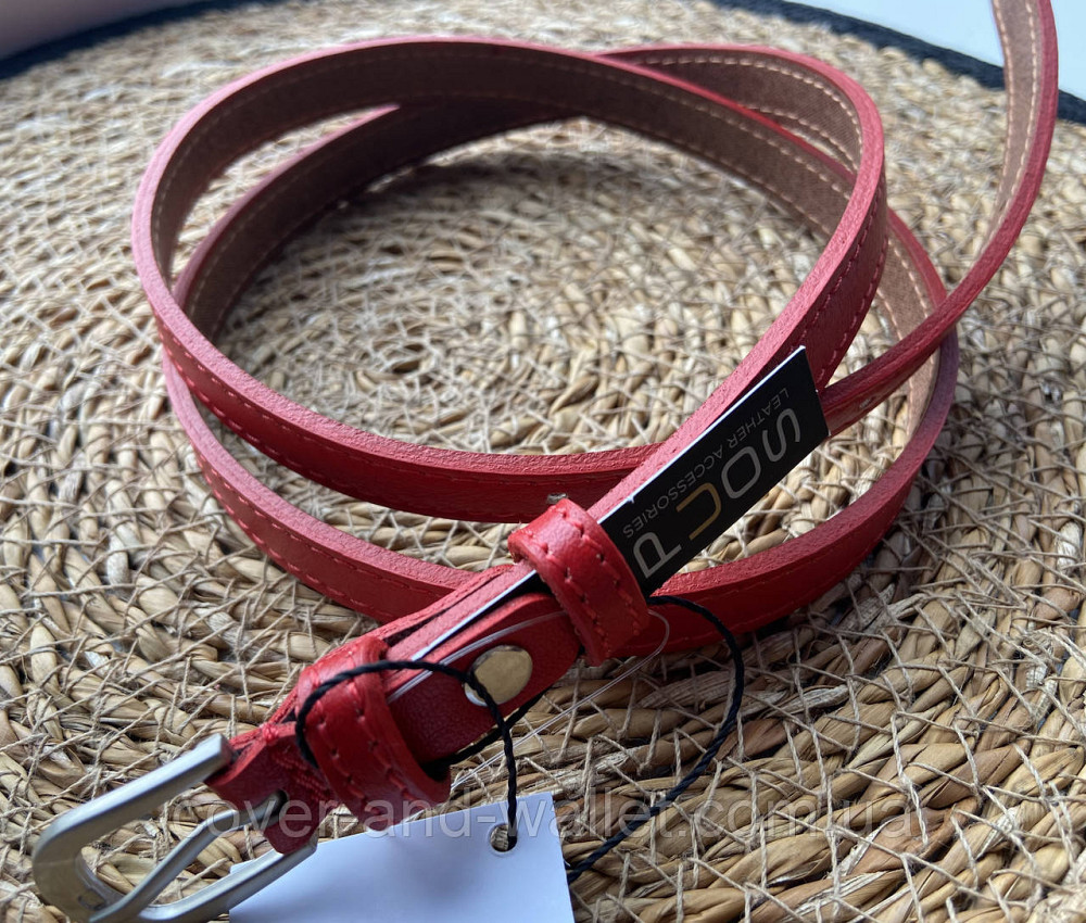 Тонкий кожаный женский ремень красного цвета 15мм Puos Киев - изображение 2