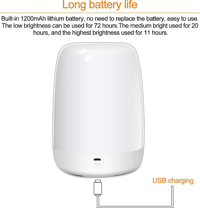 Стильная сенсорная ночная лампа, 6 цветов, USB-зарядка аккумуляторная, регулируемая яркость, светильник ночник Киев - изображение 7