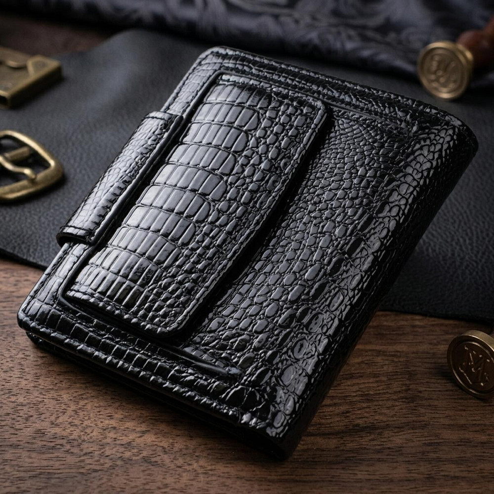 Кошелек для женщин среднего размера из натуральной лакированной кожи ST Leather 22686 Черный Киев - изображение 14