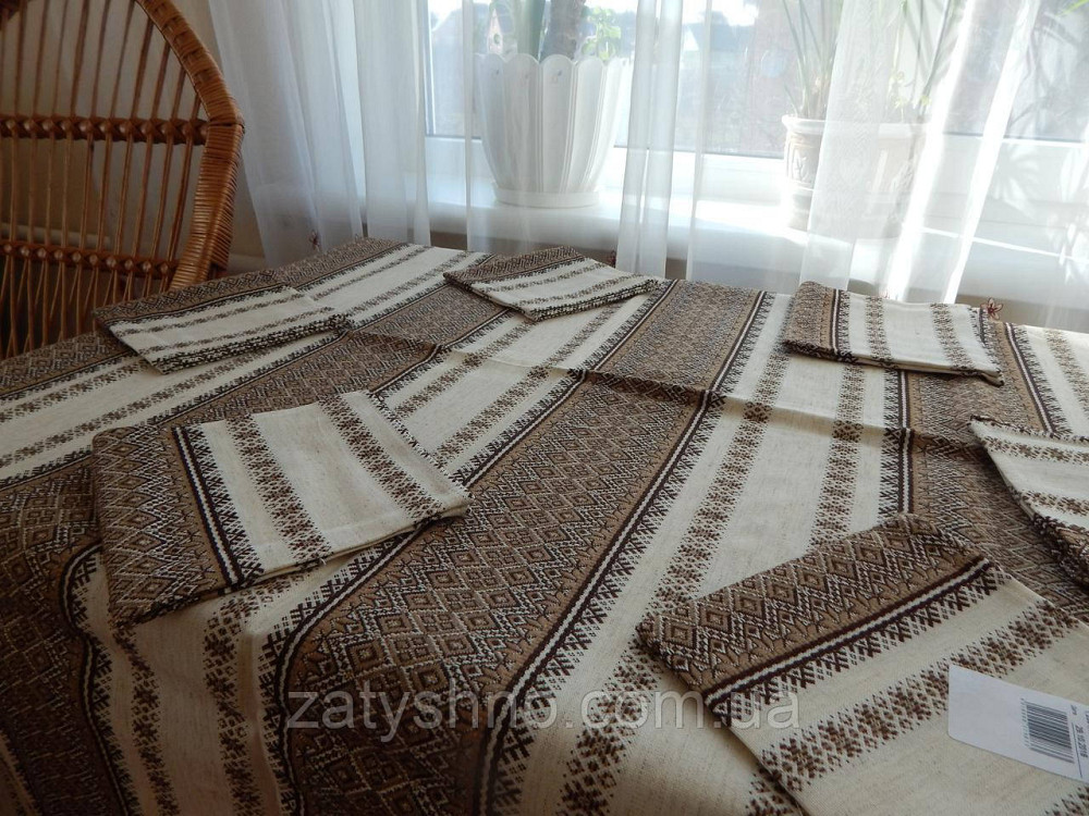 Кавовий комплект скатертини та серветок на льону Київ - фото 8