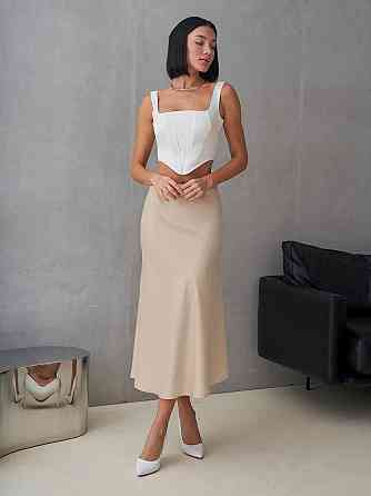 Жіноча легка романтична спідниця міді шовк армані Бежевий, 46/48 Одеса