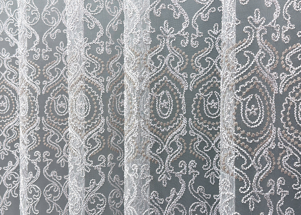 Тюль VR-Textil 1856т Фатин з вишивкою Корд та люрексом Холодний білий з пудровим 250х270 см (42-1035) Київ - фото 5