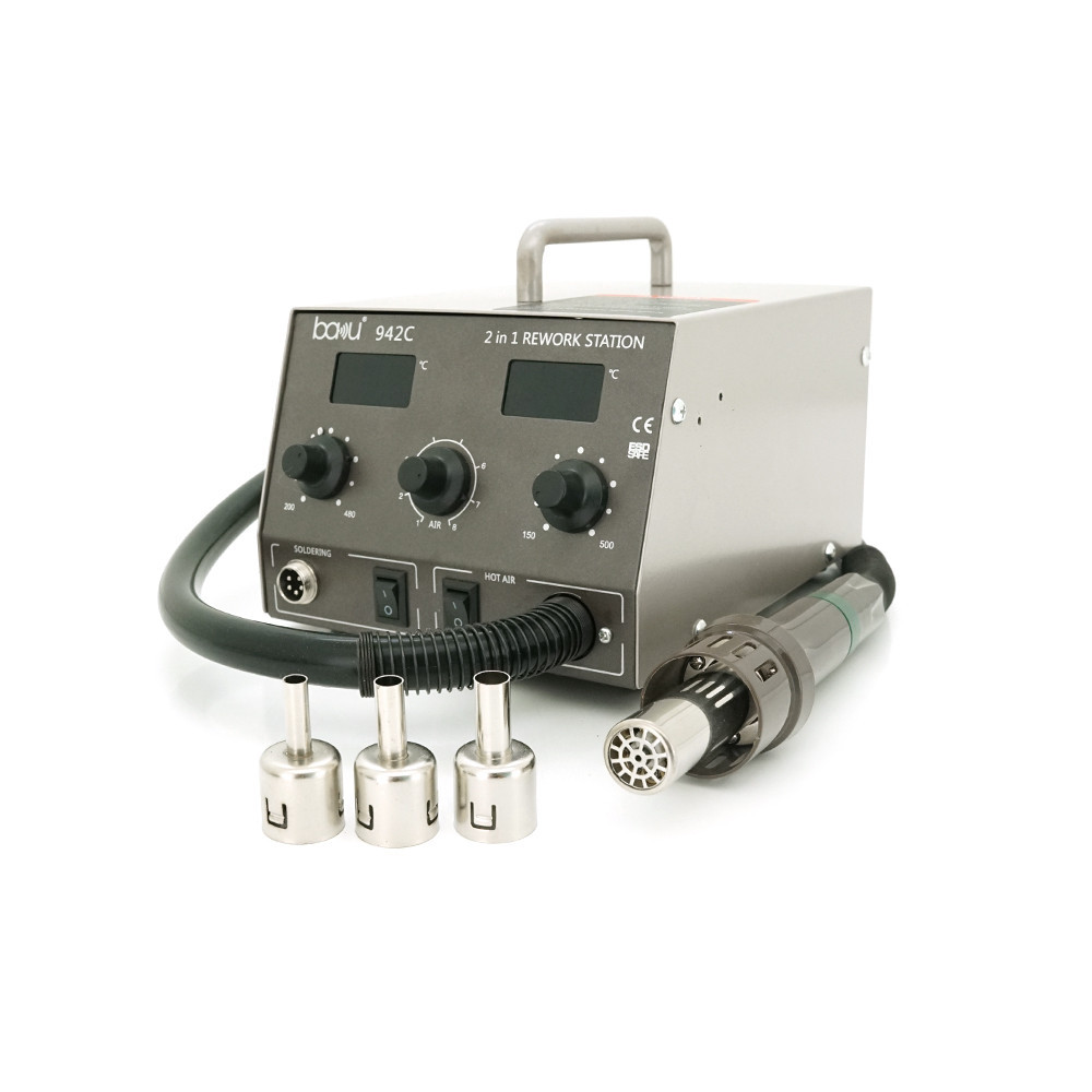 Паяльная станция BAKU BA-942C с цифровой индикацией на фен и на паяльник, DC:110-240V, 4A,1000W, 5 кг Киев - изображение 5