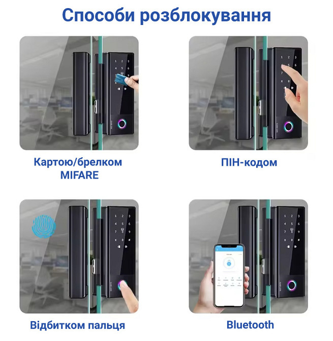 Умный биометрический замок на стеклянные двери SEVEN LOCK SL-7776BF black Киев - изображение 8