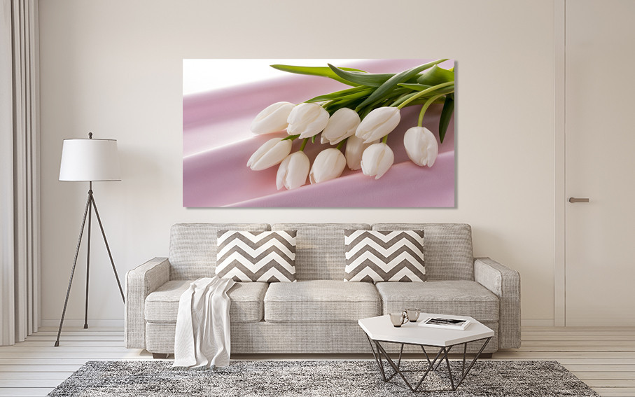 Картина полотно у вітальню / спальню  Білі Тюльпани   MLP_376 ( 60х30см ) 40x80 см Київ - фото 2
