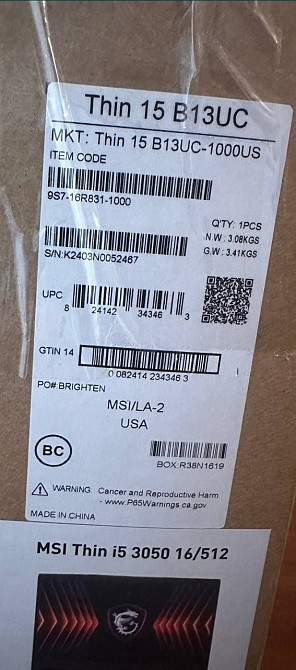 Ноутбук Игровой: MSI Thin 15 ( i5 -3050. 16/512Gb.) Киев - изображение 3