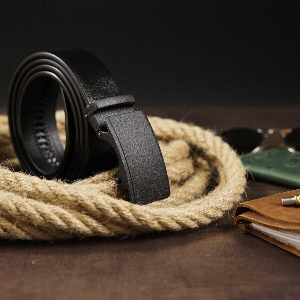 Ремень мужской с автоматической матовой черной пряжкой Vintage 20303 Черный Киев - изображение 6