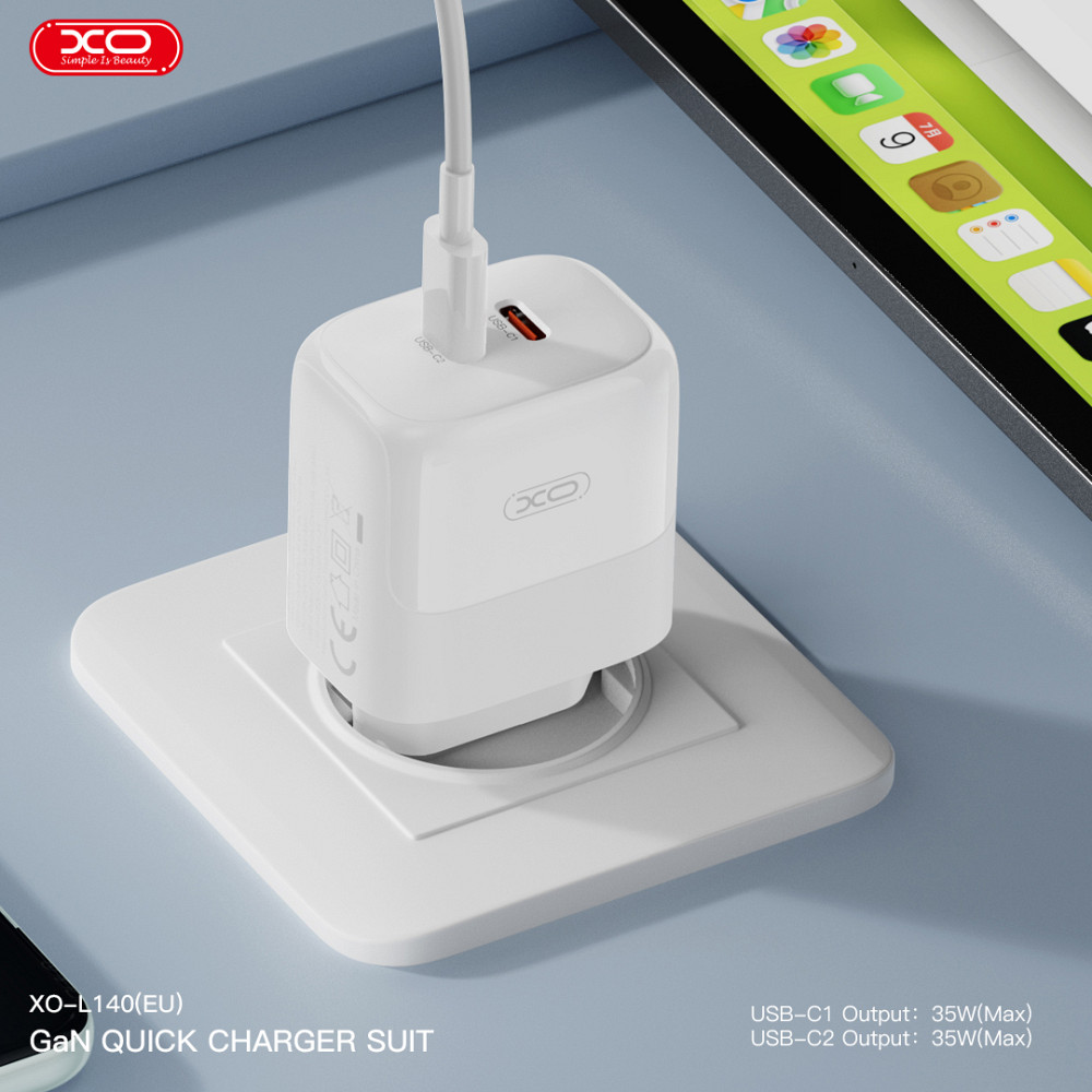 Мережевий зарядний пристрій XO L140 Dual C35W 2USB-C білий Львів - фото 3