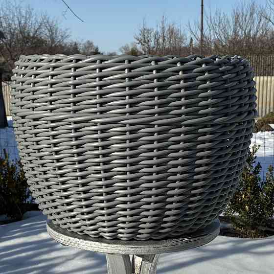 Кашпо з ротангу 20 л (ручна робота), великий горщик для рослин - cірий кварц з косичкою Киев