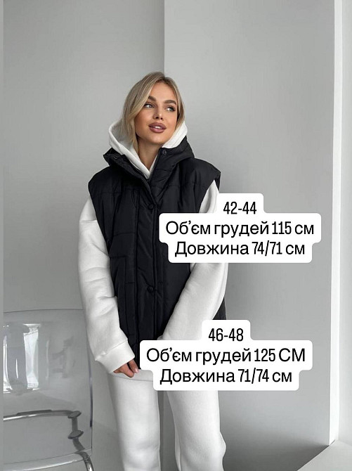 Жіночий теплий жилет з капюшоном плащівка еммі на синтепоні Чорний, 46/48 Одеса - фото 2