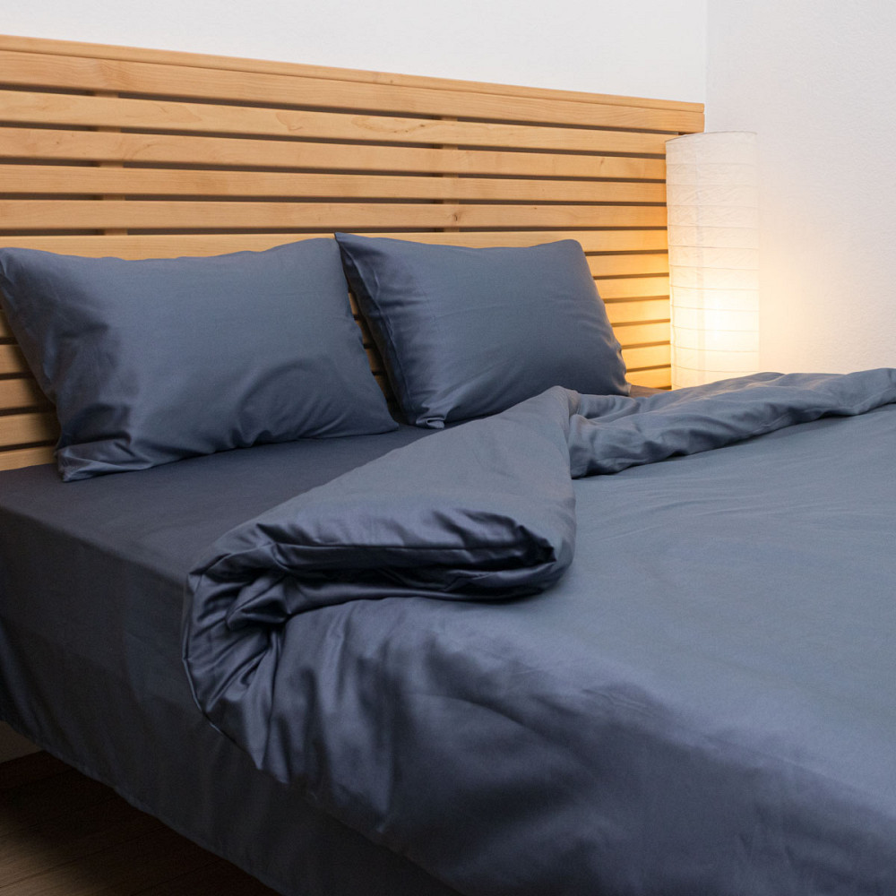 Комплект постельного белья двуспальный Сатин Гладкий 135 г/м2 YouStar (Серый) 2 х 70х70 Сумы - изображение 5