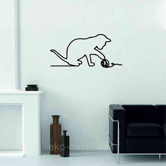 Декоративное настенное 3D Панно «Кот» Декор на стену с объемом 90*44 см, Черный Киев