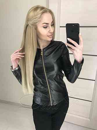 Тонка демісезонна куртка-жакет з екошкіри "Karo" оптом I Норма 48, Чорний Київ