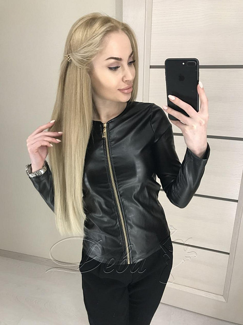 Тонка демісезонна куртка-жакет з екошкіри "Karo" оптом I Норма 48, Чорний Київ - фото 5