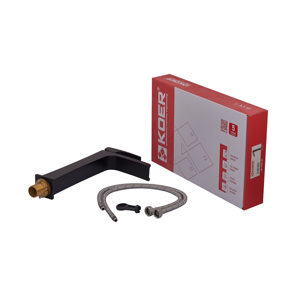 Высокий смеситель для умывальника Koer KB-15007-05 с водопадом, черный (KR3449) Харьков - изображение 7