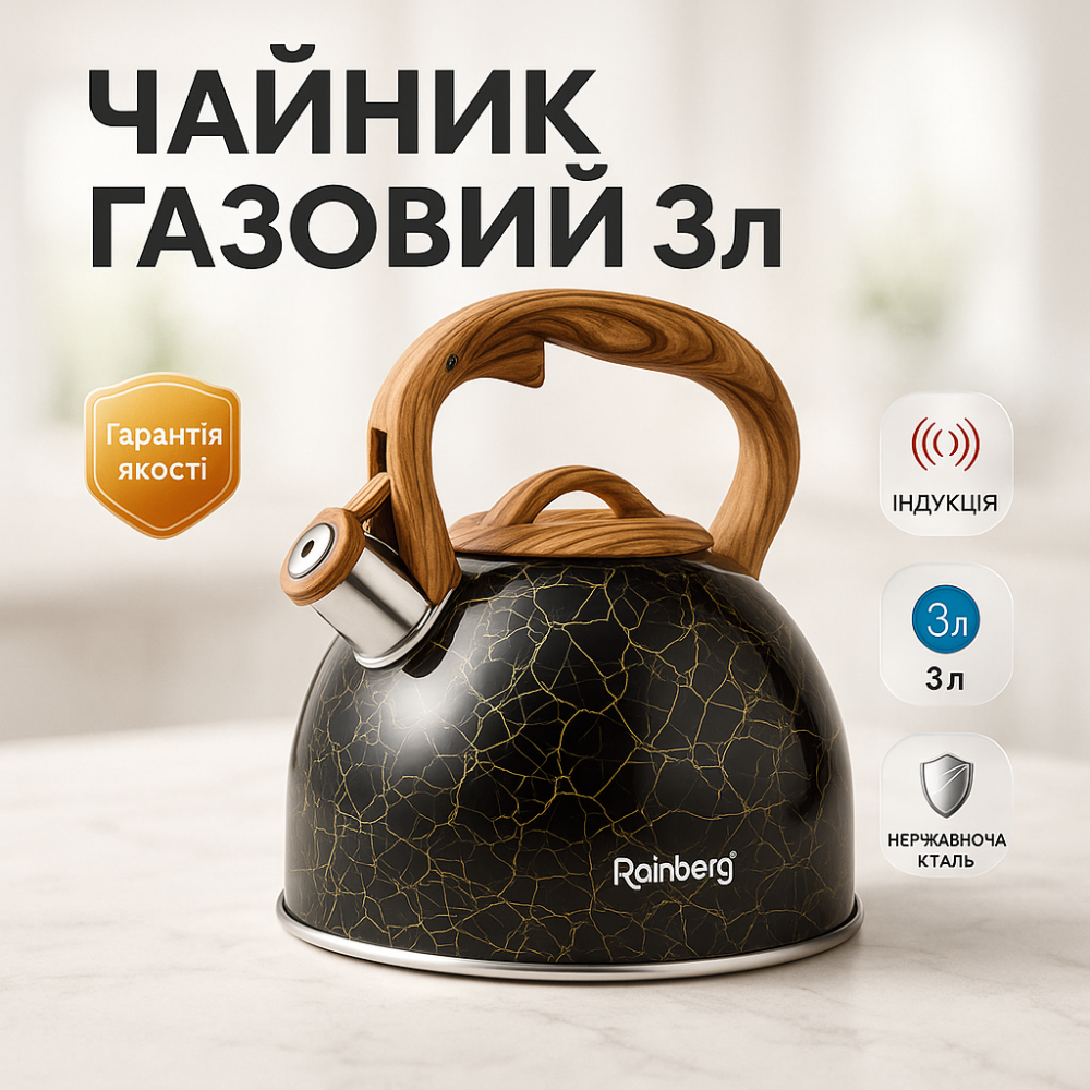 Чайник из нержавеющей стали с пищалкой Rainberg, Чайник для газовых плит для газовой комфорки SX-66 Львов - изображение 9