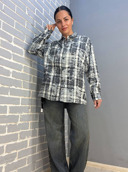 Сорочка жіноча A-N 2775 картата варена в клітинку оверсайз коттон one size, сірий, one size Київ - фото 11
