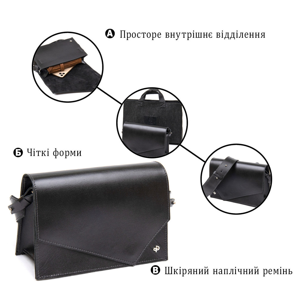 Жіноча стильна сумка з натуральної шкіри Чорний (GRANDE PELLE) Київ - фото 8