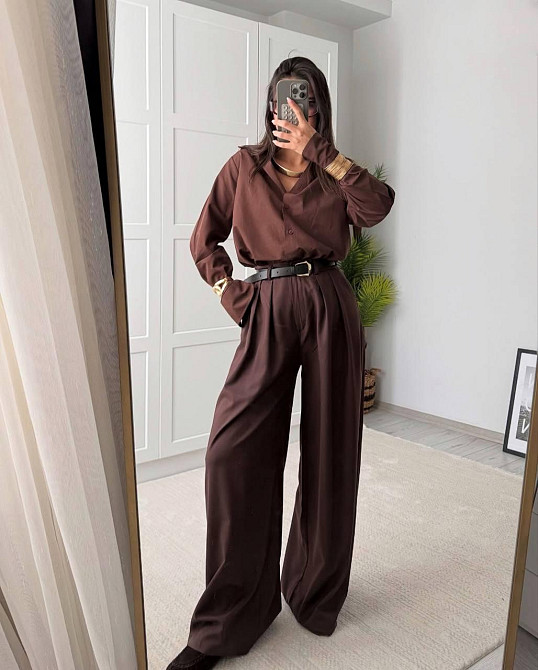 Женские классические брюки на высокой посадке костюмка Шоколад, 44/46 Одесса - изображение 2