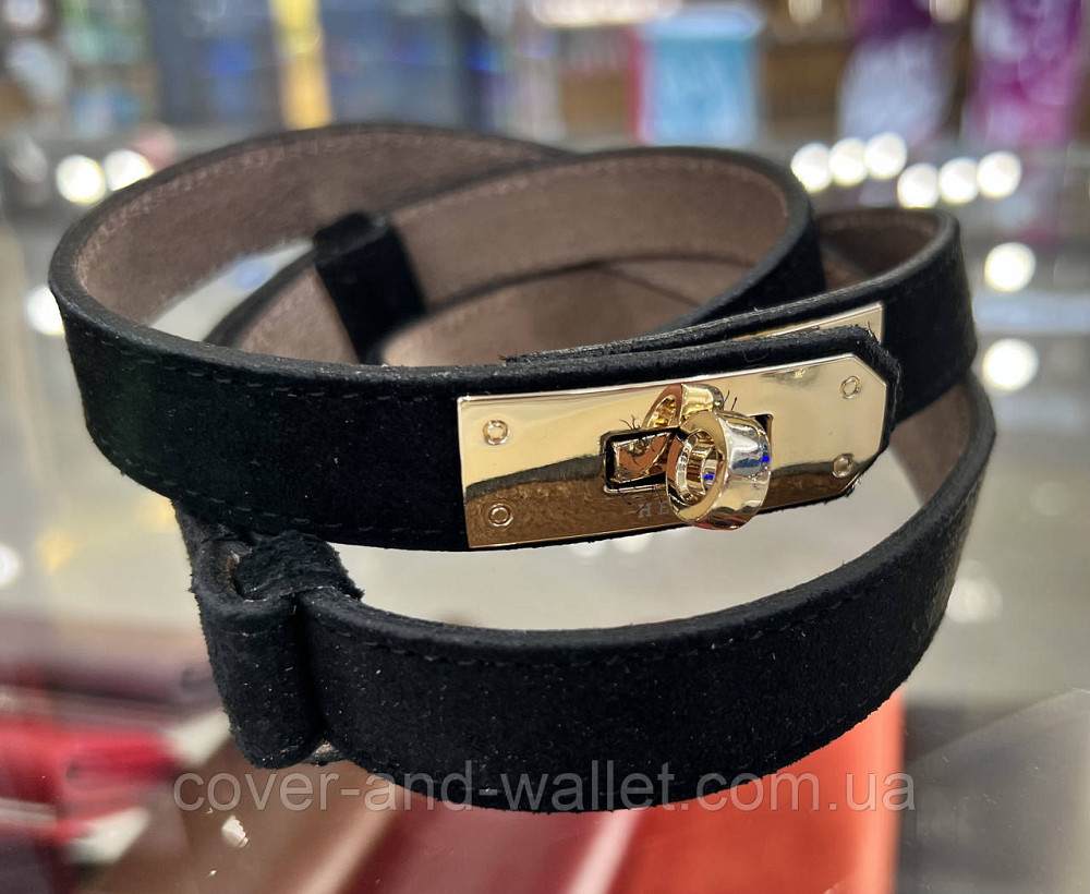 Тонкий жіночий замшевий ремінь чорного кольору з стильною пряжкою Kelly 20 мм Puos Київ - фото 7