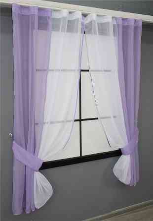 Кухонные шторы VR-Textil № 017к комбинированные с подвязками сиреневый с белым 265х170 см (50-017) Киев