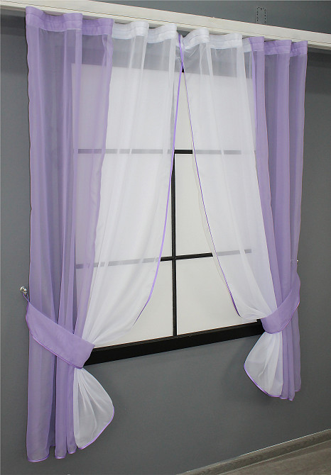Кухонные шторы VR-Textil № 017к комбинированные с подвязками сиреневый с белым 265х170 см (50-017) Киев - изображение 2