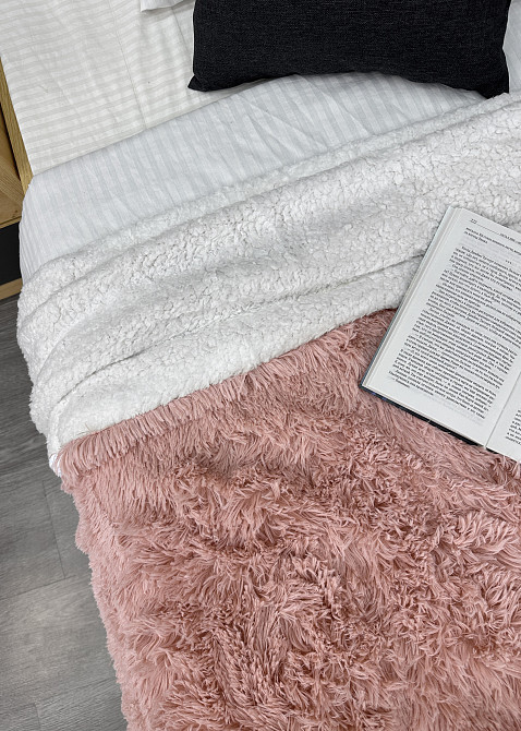 Плед-покривало 200х230 см (+-10см) Травка на овчині колір персиковий з білим (87-214) Київ - фото 6