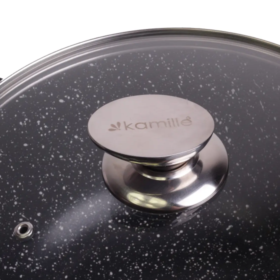 Каструля литий алюміній 6,5л 28*12,5см скляна кришка а/п Black marble 4406 KAMILLE Житомир