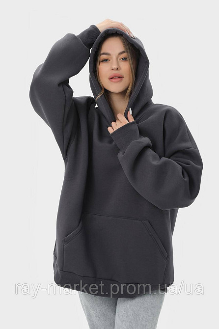 Худи оверсайз женское утепленное RAY OVERSIZE темно-серое (U0404W-Dark Grey) 2XS/XS Киев - изображение 3