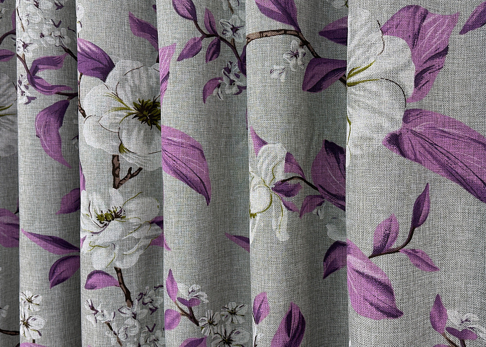 Комплект готовых штор VR-Textil Лен с цветочным принтом «Прованс» № 1820 Серый с фиолетовым 200х265 см 2 шт (32-141) Киев - изображение 7