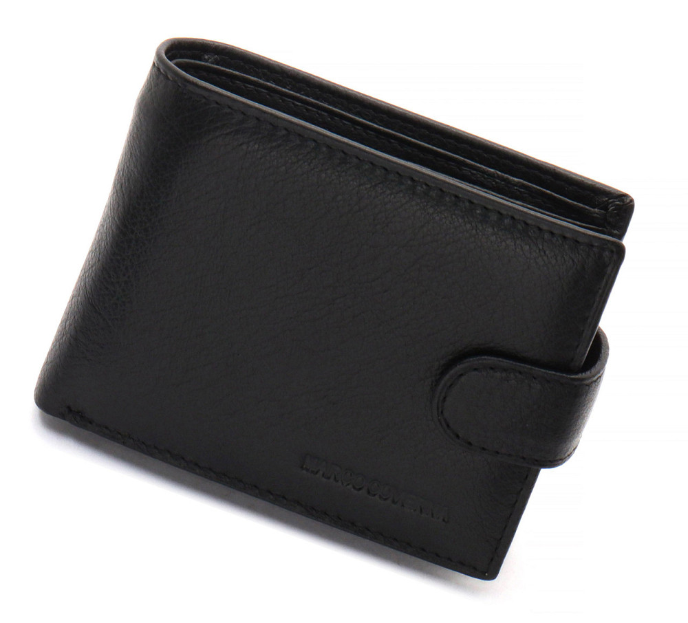 Мужской кошелек из натуральной кожи Marco Coverna черное портмоне на застежку с кнопкой на подарок мужчине Киев - изображение 4