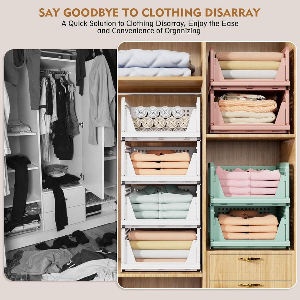 Кошики для зберігання речей у шафі комплект 5 шт штабелювані, складний органайзер для ванної, кімнати, кухні, шафи білий Київ - фото 8