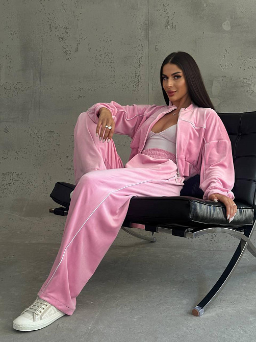 Стильний жіночий велюровий м'який костюм-двійка велюр плюш Рожевий, 42/44 Одеса - фото 6