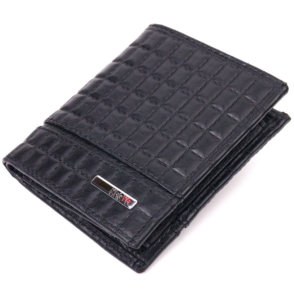 Стильное портмоне для мужчин из фактурной натуральной кожи Черный (KARYA) Киев - изображение 5