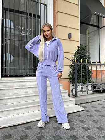 Женский стильный повседневный велюровый костюм двойка Лавандовый Одесса