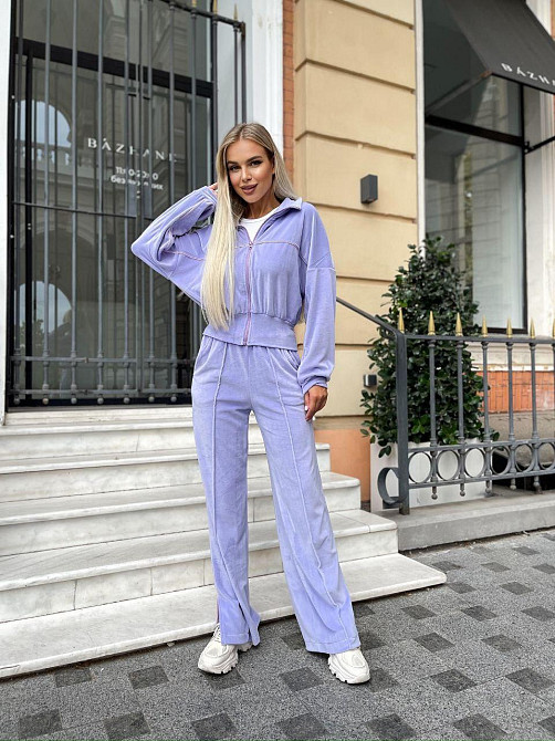 Женский стильный повседневный велюровый костюм двойка Лавандовый Одесса - изображение 6