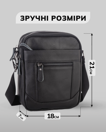 Чоловіча шкіряна сумка через плече чорна Tiding Bag LA3314-1BL Кам'янське