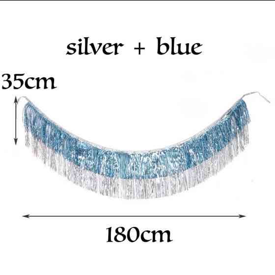 Гирлянда из дождика для фотозоны 180 на 35 см серебристо-голубой Киев