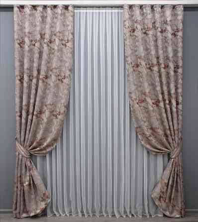 Комплект готовых штор VR-Textil Жаккард Мрамор Al3 № 1600ш Бежевый с терракотовым 145х270 см 2 шт (33-0461) Киев